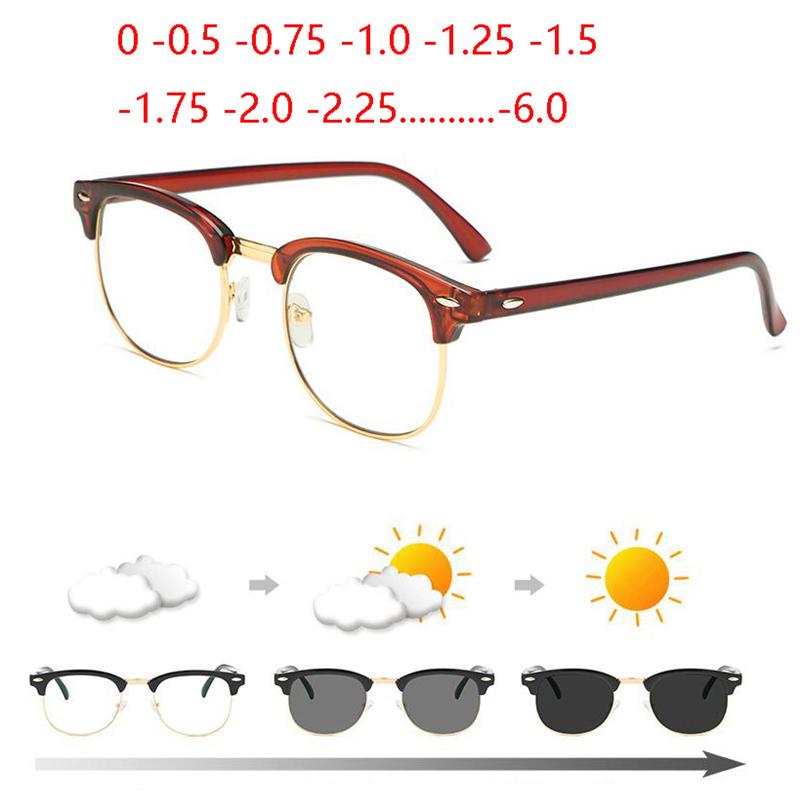 1.56 Aspheric Green Film Sun Photochromic Prescription Eyeglasses Anti Blue Light Nearsighted Glasses Diopter -0.5 -1 To -6.0