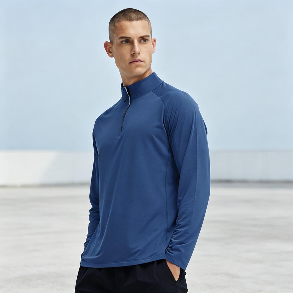Herren Halbzip Langarm Laufshirt Schnelltrocknend Enganliegendes Trainingsshirt für das Fitnessstudio