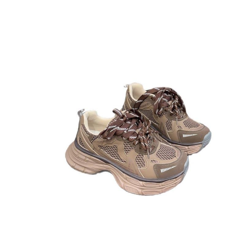 Retro Contrasting Color Women's New Small Man Increases Height and Looks Thin Mesh Breathable Sneakers