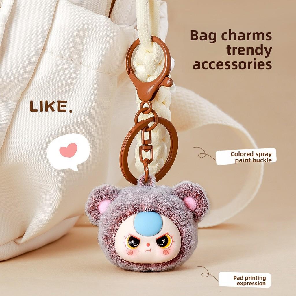 Baby Cute Three Cartoon Pile Coating Panda Head Pendant Keychain Gift For