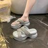 Thick-bottomed rhinestone one-word drag women wear new summer slope heel casual versatile cool slippers