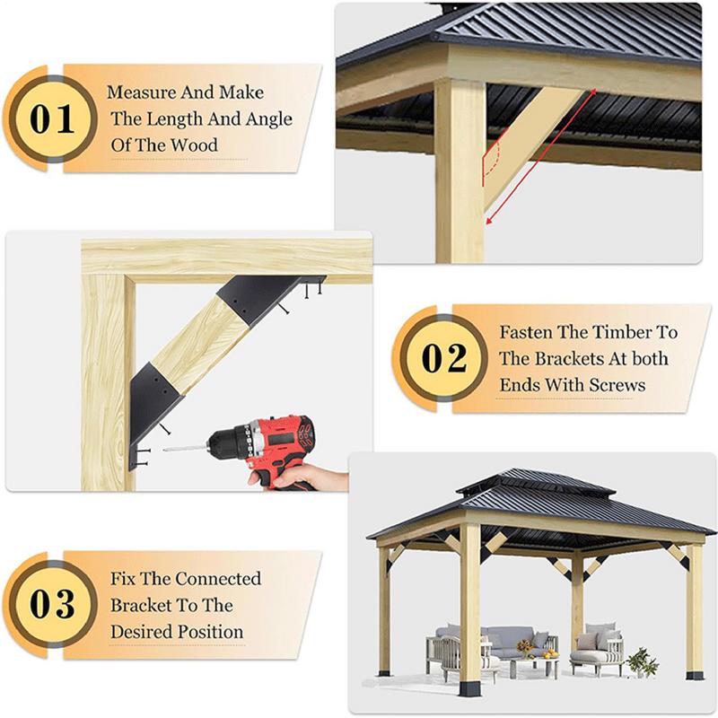 Kit de Pergola avec Support d'Angle Supports de Pergola 4 Pièces Support d'Angle Support d'Étagère Robuste Avec Vis Connecteur Support