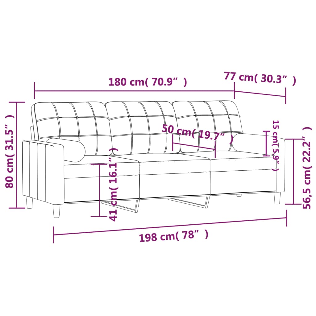 Vidaxl 3-Seater Sofa With Cushions, Dark Grey, 180 Cm, Fabric
