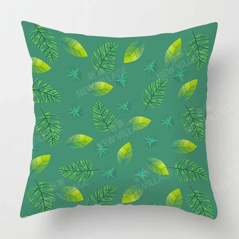 Nordic Fall Home Decor Autumn Throw Pillow Case Sofa Cushion Cover Modern Leaf Plant Green