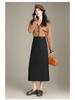 2025 Korean Grey Polka Dot Wool A-Line Skirt: Women's Autumn/Winter Straight Cut, Mid-Length with Back Slit
