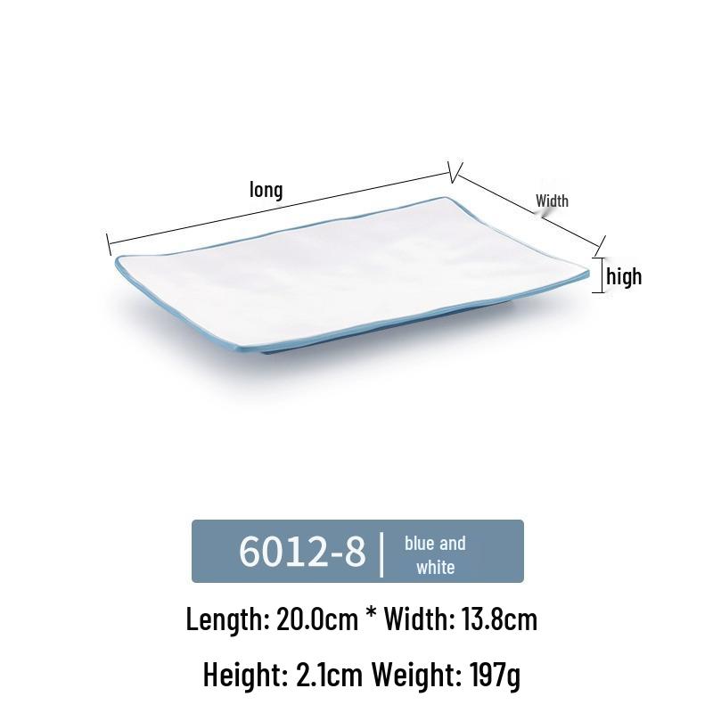 Melamine Rectangular Imitation Porcelain Plate for Hot Pot, Sushi, BBQ & Hotel Tableware.