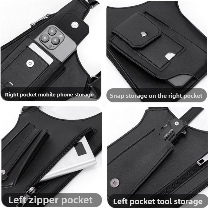 Design Men's Tactical Vest Bag High Quality PU Leather Man Chest Bag Phone Pouch Vintage Design Underarm Back Pack Bags