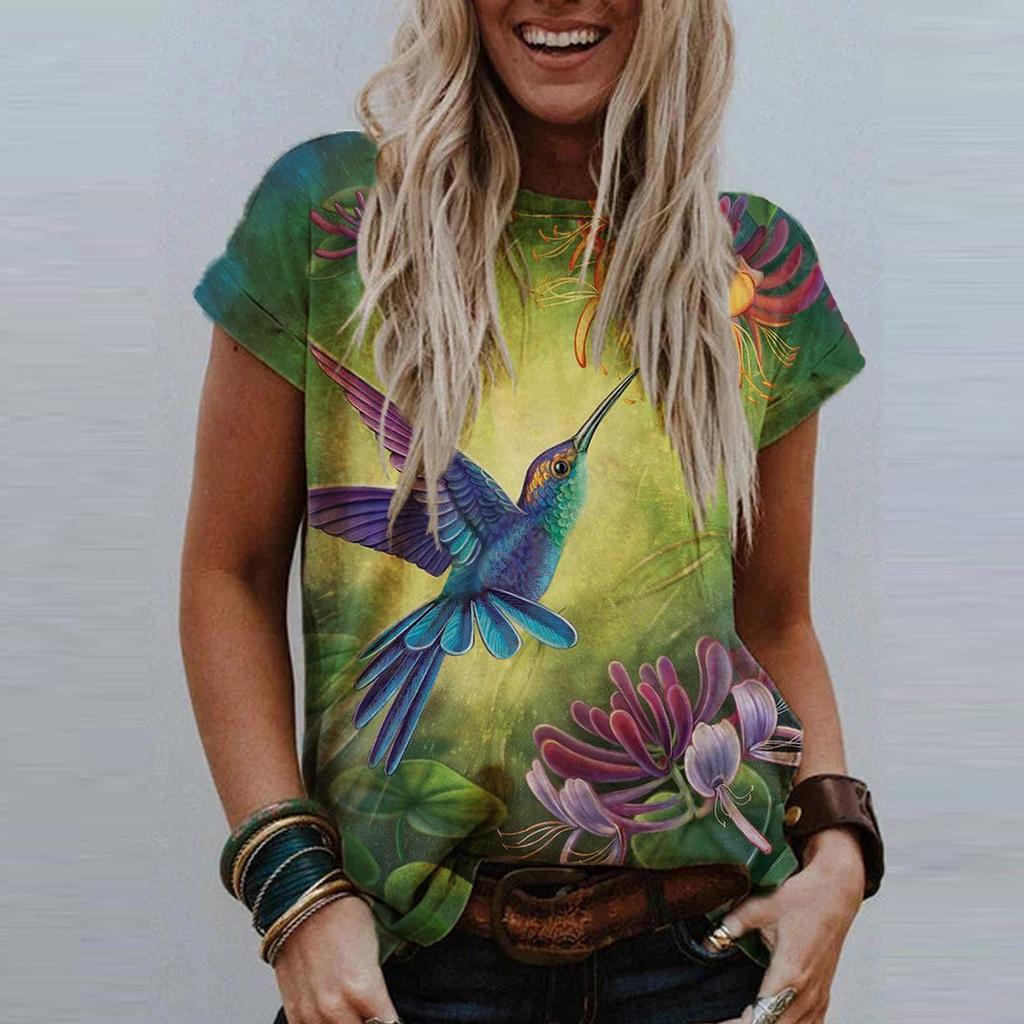Fashion Women's Summer Printed Short Sleeve Crew-Neck T-Shirt Casual Tee Tops