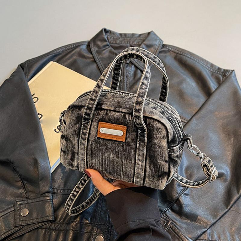 

Винтажный Деним Женский Маленький Кошелек и Сумки Большая Вместимость Сумки Боулинг Кроссбоди Универсальные Сумки на Плечо AVE 18x8x12cm чёрный