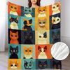 Retro Geometrische Katzen Gesichter Druck Flanell Überwurfdecke - Weich Warm Ganzjahres Mehrzweck für Sofa Büro Wohnheim Camping - Maschinenwaschbar Gemütliches Geschenk für C