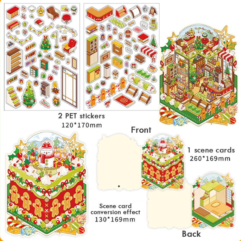 Christmas 2.5D Visual Pocket House Scene Stickers Landscape Stickers Stacking & Pasting DIY Stickers Festival Gifts Xtmas Decor