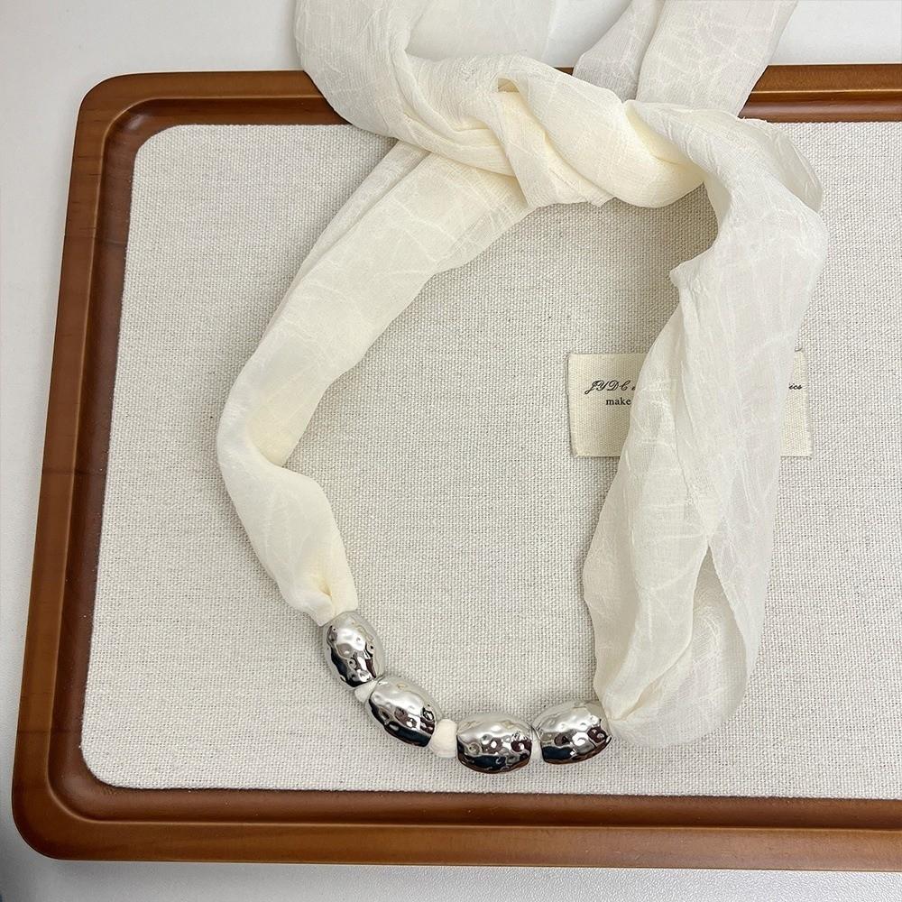 Western Style Beaded Silk Scarf Necklace Elegant Ribbon Choker Lace-up Collarbone Chain  Girls