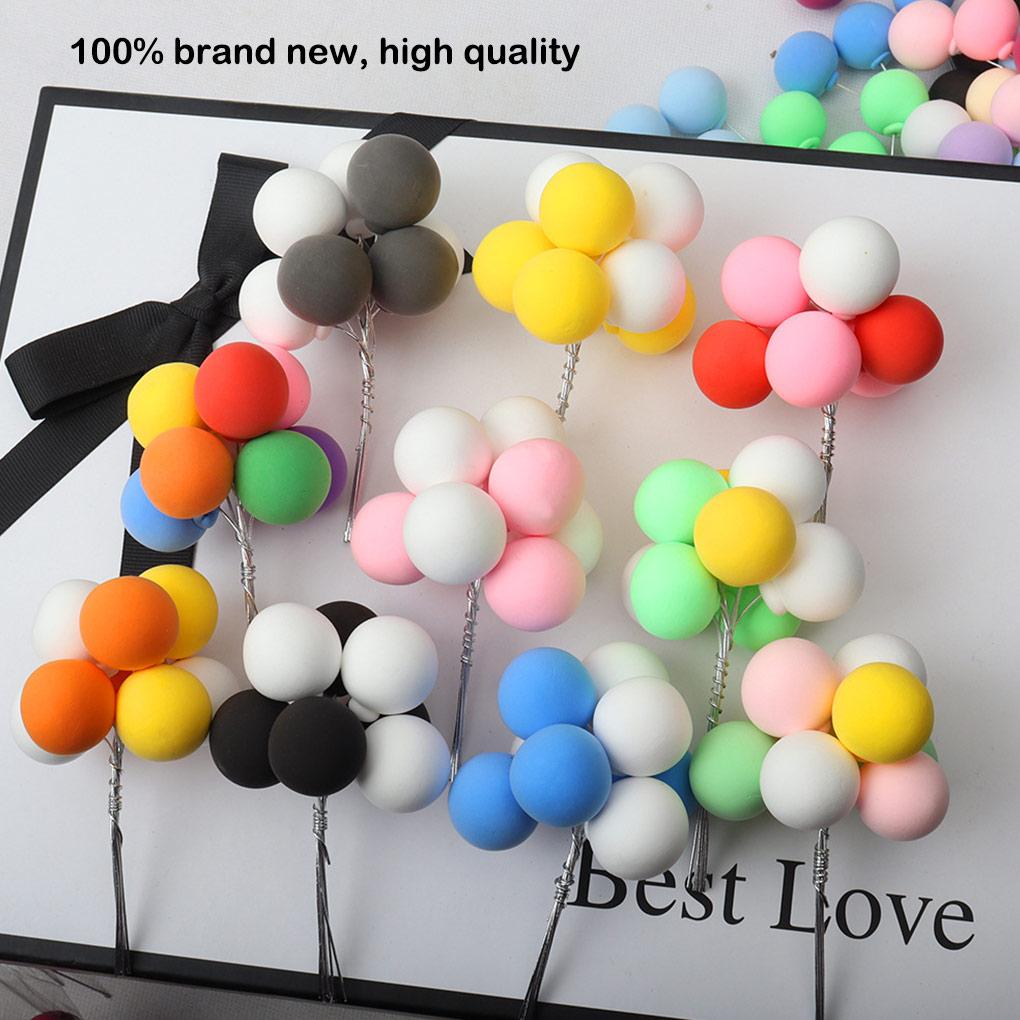 8Pcs Colorful Ball Bundle Clay Balloon Cake Topper Wedding DIY Cupcake Flag Birthday Party Anniversary Shower Supply