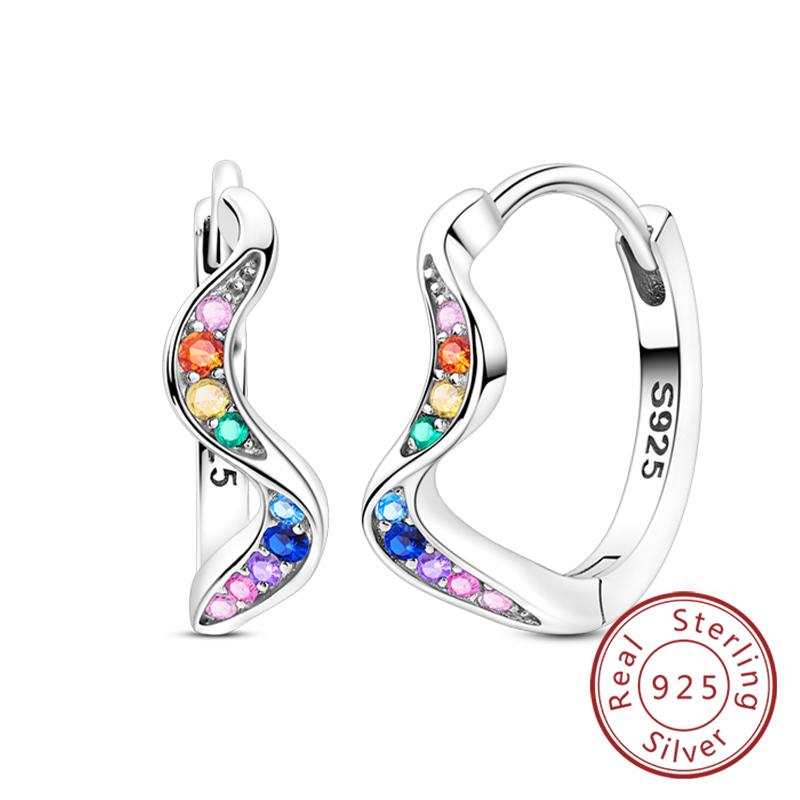New Original 925 Silver Hoop Earrings Purple Zircon Flowers Butterflies Studs Earring For Women Wedding Engagement Gift