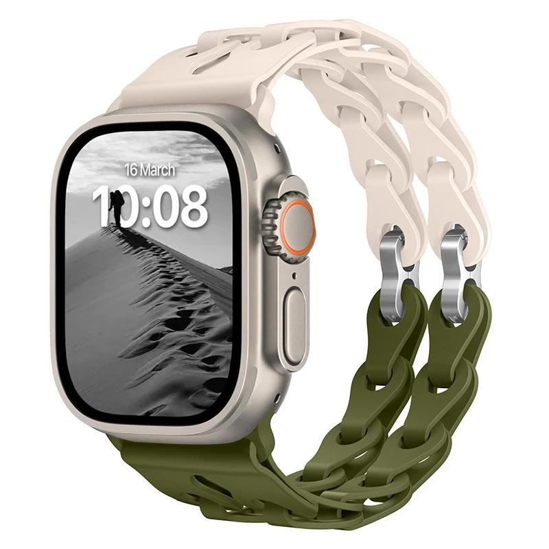 Pulseira de Silicone de Elo Duplo para Apple Watch Band Ultra 2 49mm 44mm 40mm 45mm 41mm 42mm Bracelete para Series 9 8 7 6 5 4 SE 3