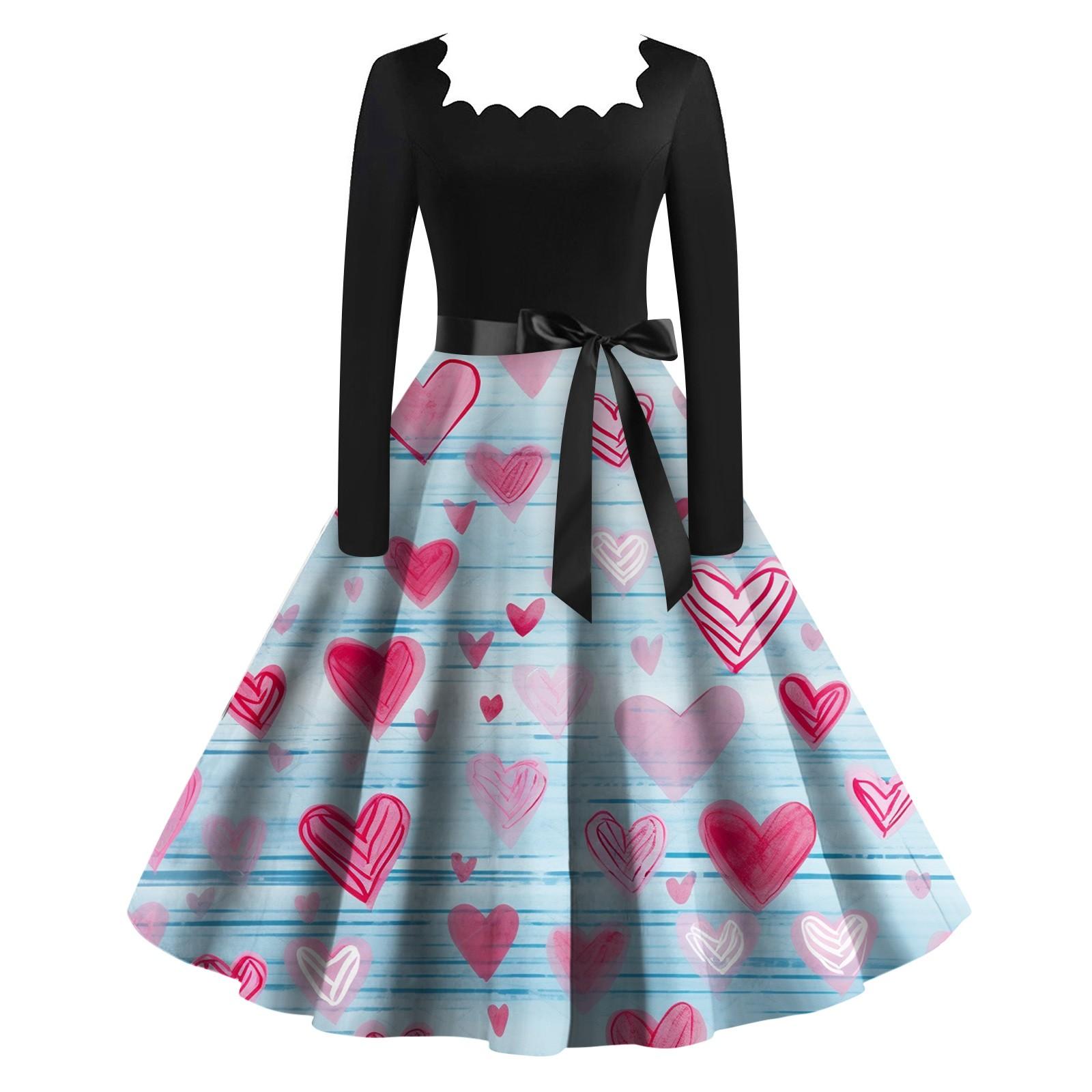 Женское винтажное классическое платье с длинным рукавом и принтом ко Дню святого Валентина — фото 8