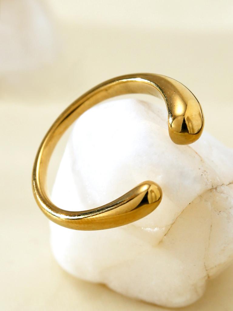 Western Simple Fashion Niche Temperament Stainless Steel 18K Gold-Plated Geometric Pattern Single Ring Open Ring Female