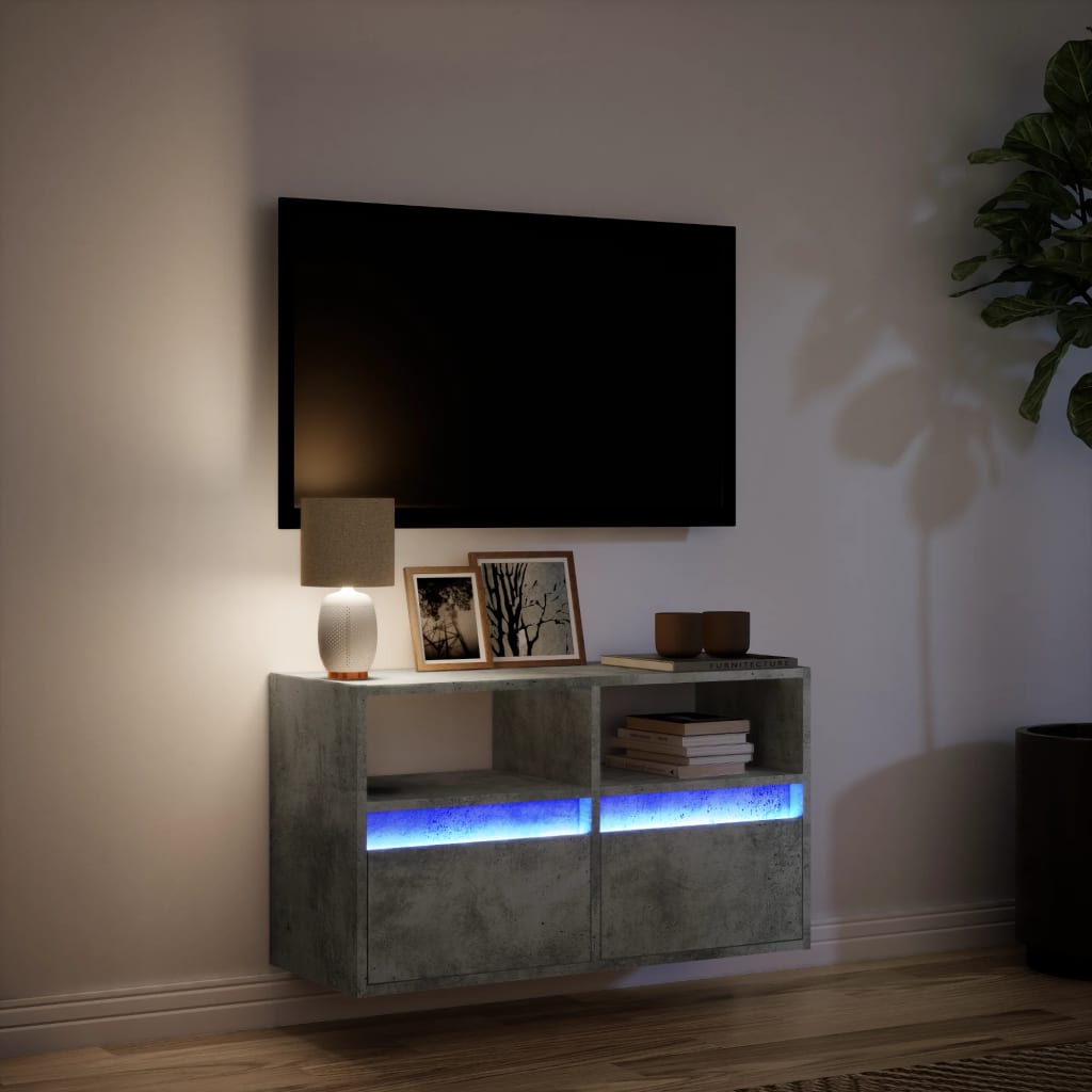 Wall Mounted TV Cabinet with LED Lighting Concrete Grey 80 x 31 x 45 cm