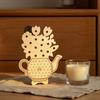 Home Soft Furnishing Wooden Teapot Shape Flower Holder, Natural Wood Floral Display Stand, DIY Hand Painted Art Blank Vase Decor for Artificial