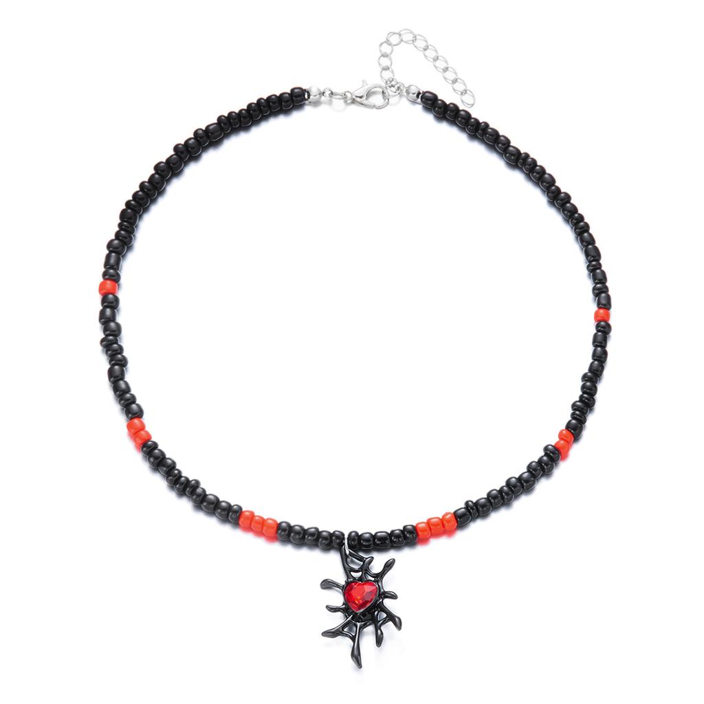 Beaded Necklace Halloween Black and Red Beads Adjustable Pendant Necklace   Pendant Clavicle Chain