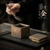 Coarse pottery gilt tea can sealed tea can square tea box ceramic powder can retro tea storage tank tea warehouse
