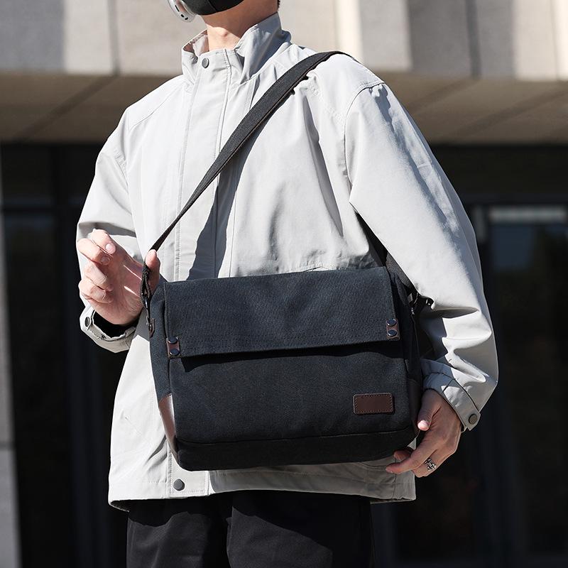 Men's Large Canvas Crossbody Bag - Casual and Wear-Resistant Shoulder Bag for Students and Commuters