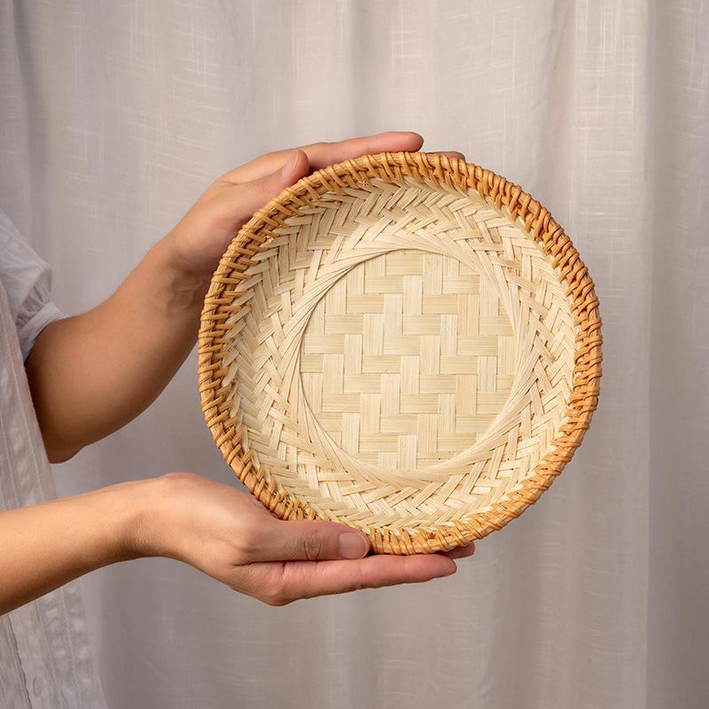 Handmade Round Bamboo Basket Tray and Plate for Creative Home Decoration