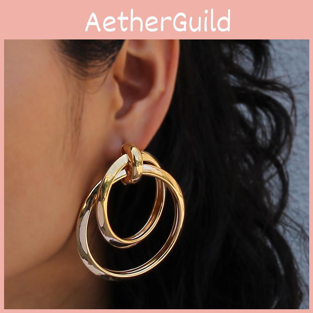 Metal Women Gold Earrings Geometric Shape Electroplated Fashion Looks Office