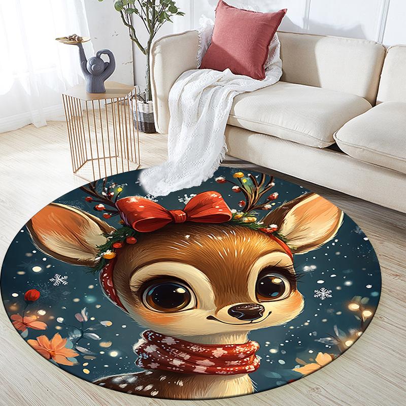 Cute Deer Round Area Rug,Carpet Rug for Living Room Bedroom Sofa Playroom Decor,Non-slip Floor Mat