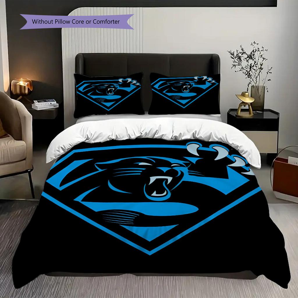 Carolina Panthers Pattern Bedding Quilt Set Quilt Cover Pillowcase Home Decoration Birthday Gift (1 * Duvet Cover + 2 * Pillowcase, Without Core)