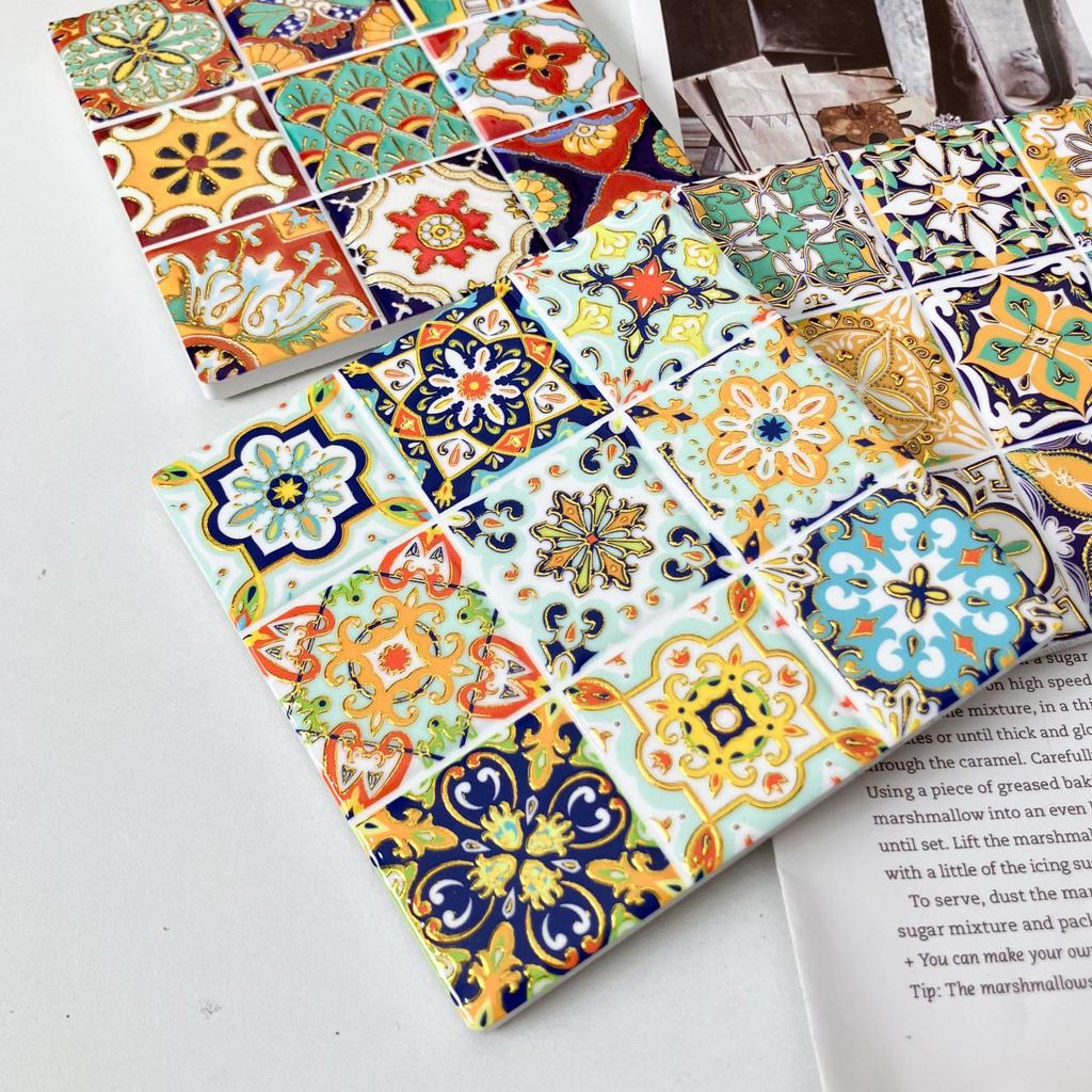 Quadratischer 3D-geprägter bronzierter Untersetzer Rutschfeste Wärmeisolierung Kaffee Retro Teetasse Matte