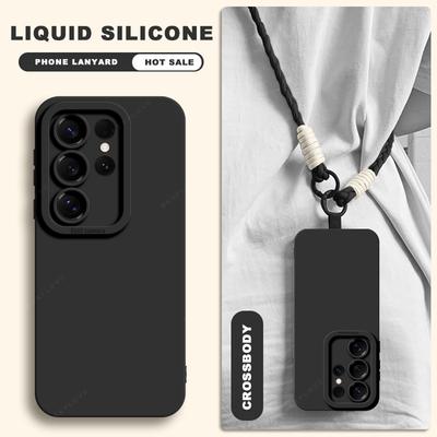 Lanyard Liquid Silicone Phone Case For Samsung Galaxy S24 S23 S22 S25 Ultra Plus A54 A53 A52 A55 5G Wrist Strap Original Cover