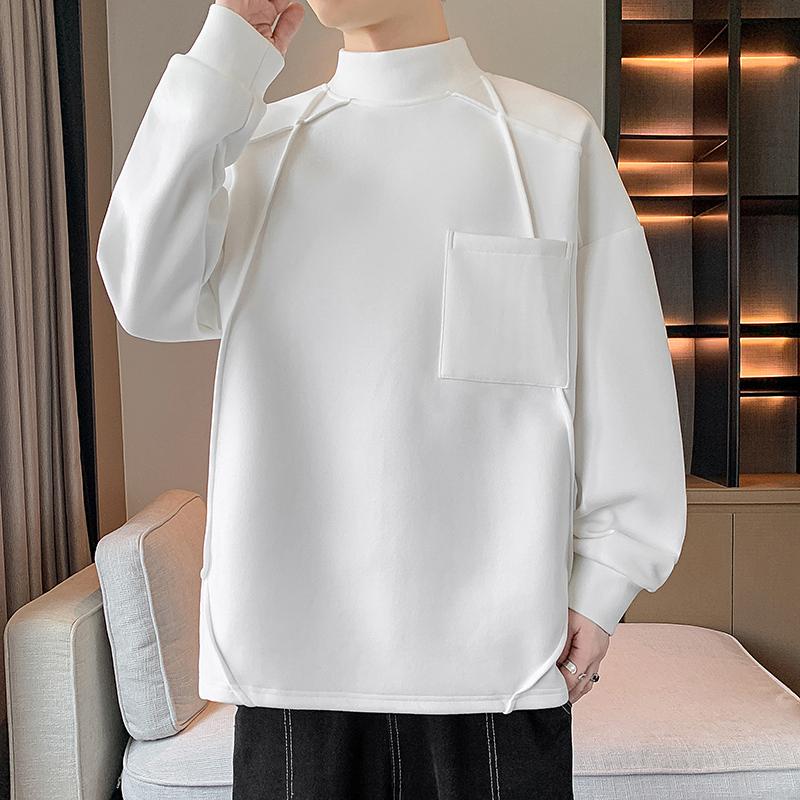 

Men s Mock Neck Oversized Sweatshirt with Chest Pocket - Casual Minimalist Long Sleeve Top with Seam Detail M білий