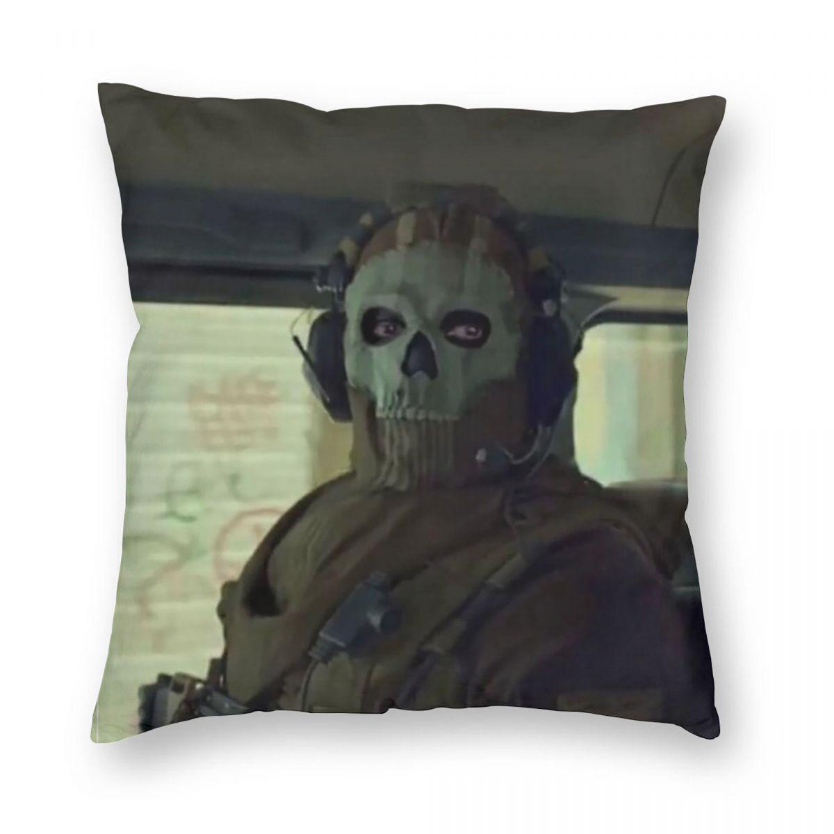 Call Of Duty Simon Ghost Riley Square Pillowcase Polyester Linen Velvet Pattern Zip Decorative Pillow Case Room Cushion Case Peach skin 18*18(CM)-1Pcs