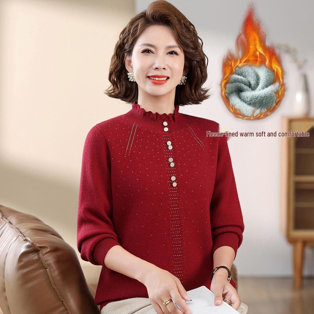 Mom's Stylish Plus Velvet Sweater - New Winter Warm Base Layer Top for Middle-Aged and Elderly Women