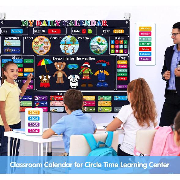 Craftstory Preschool Classroom Calendar Circle-Time Learning Center, My Daily for Toddlers Days-of-The-Week with 93 Homeschool Activities, Felt Board
