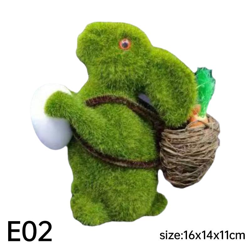 Easter Bunny Green Straw Doll Decor Moss Rabbit Egg Carrot Table Ornament Easter Spring Garden Simulated Rabbit Statue Home Deco