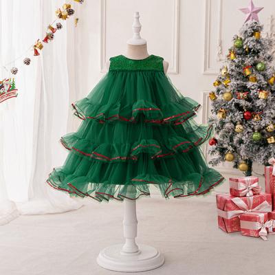 Kids Girls Xmas Elf Green Princess Mesh Tutu Dress Children Christmas Tree New Year Cosplay Costumes Kindergarten Performance Role Play Outfit