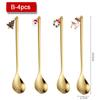 4PCS Christmas Coffee Spoons Set Gold Christmas Stainless Steel Spoon Dessert Spoon 2024 New Year Decoration for Tableware
