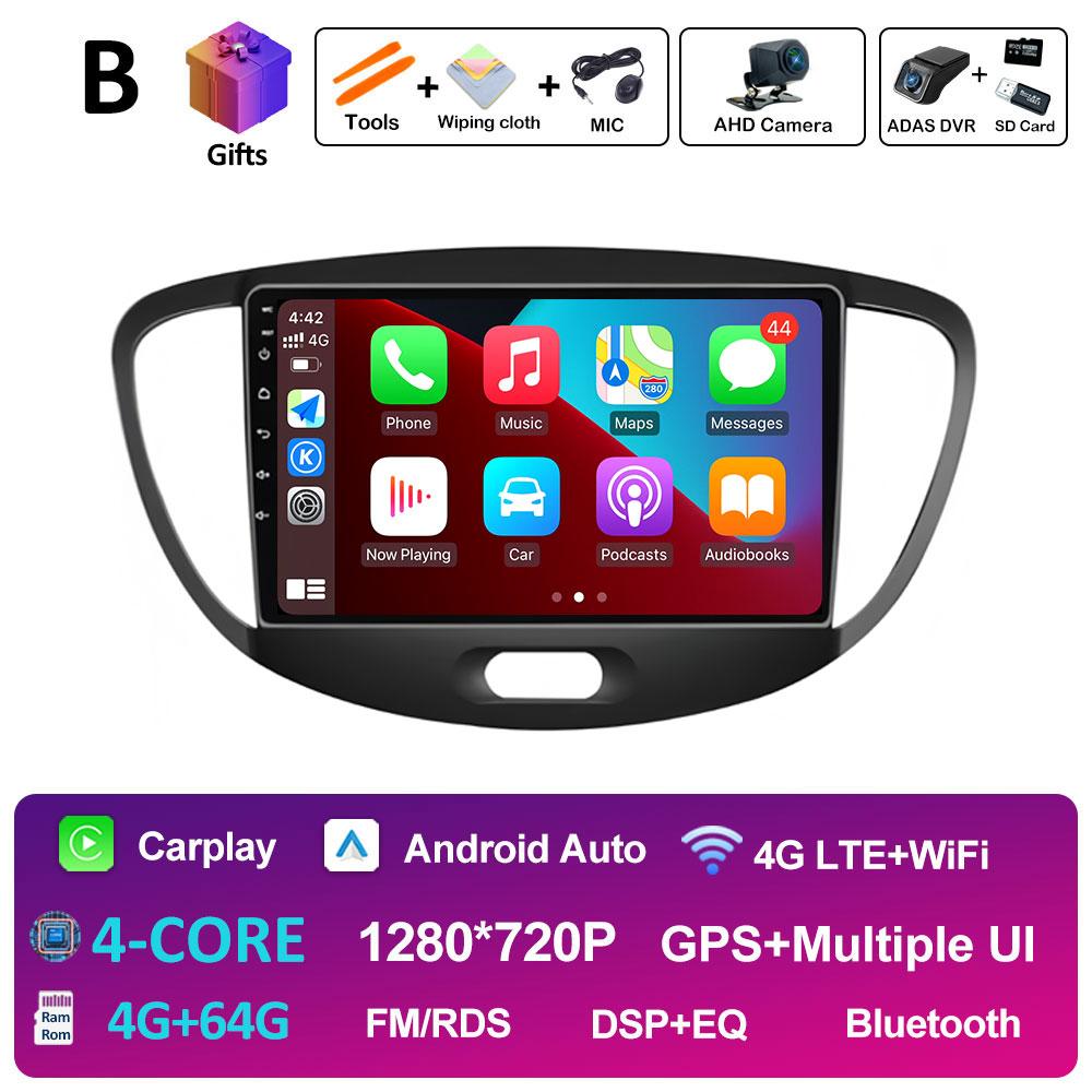 For Hyundai I10 2007 2008 2009 2010 - 2013 Android 14 Wireless Carplay GPS Navigation QLED IPS Screen Bluetooth WIFI Accessories