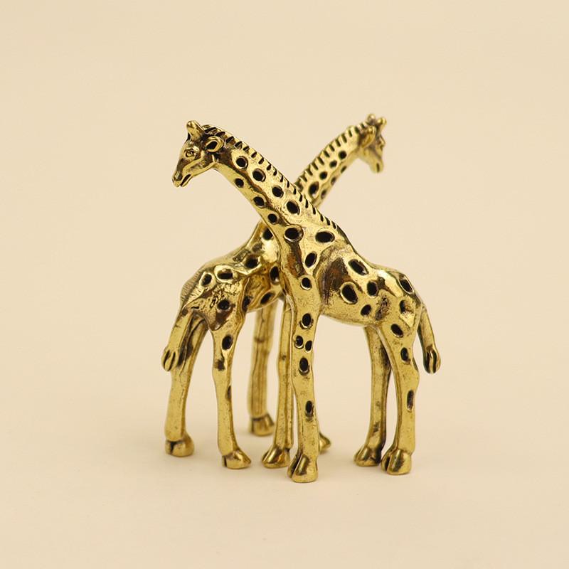 Giraffe Brass Solid Statue Desktop Decoration Vintage Animal Figurines Toys