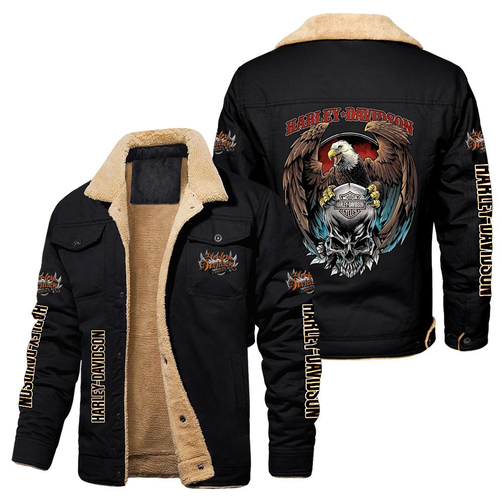 Hot Sale Eagle Skull Ha Lei Locomotive Autumn and Winter Fleece European Size Cotton Jacket Sports Jacket Men's Jacket