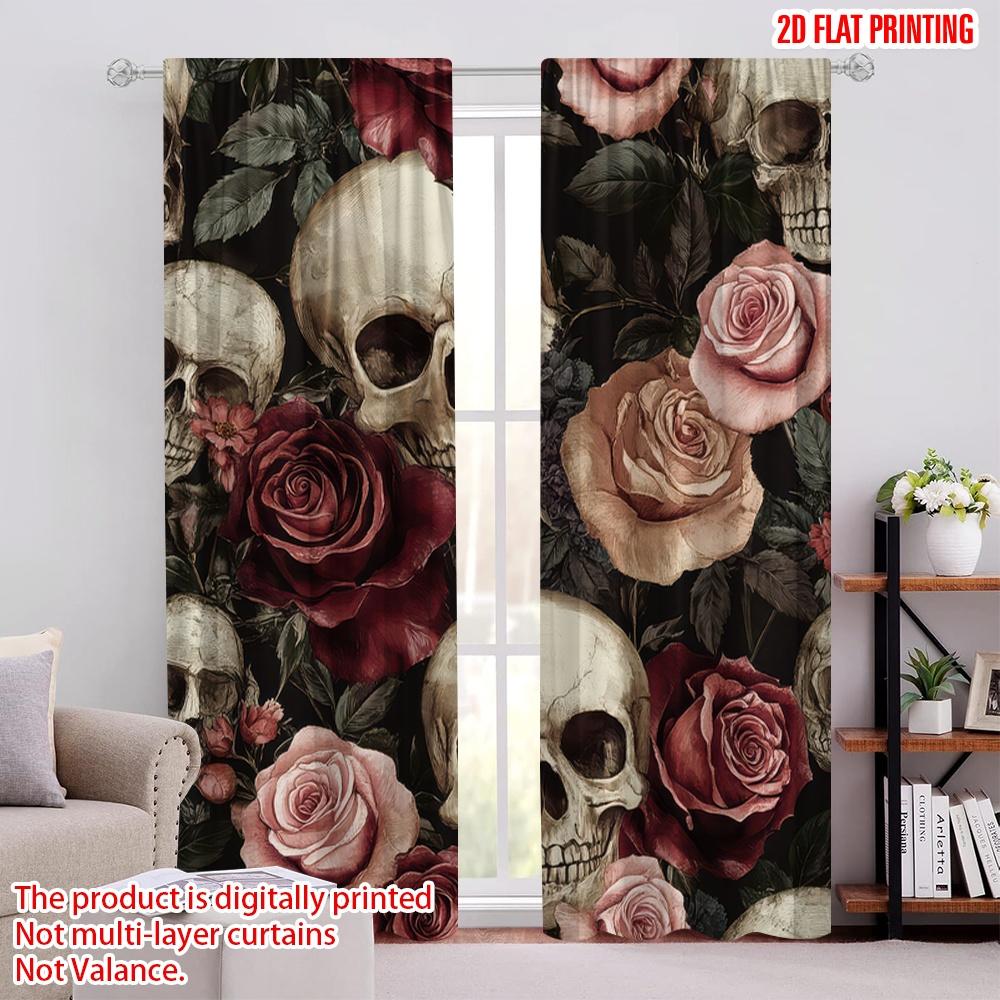 

2D flat printing 2pcs Curtains Gothic Skull Polyester,Without Electricity Family Party Suitable for Living Room, Outdoor Decor 52.50 × 116.00 cm 2 pcs