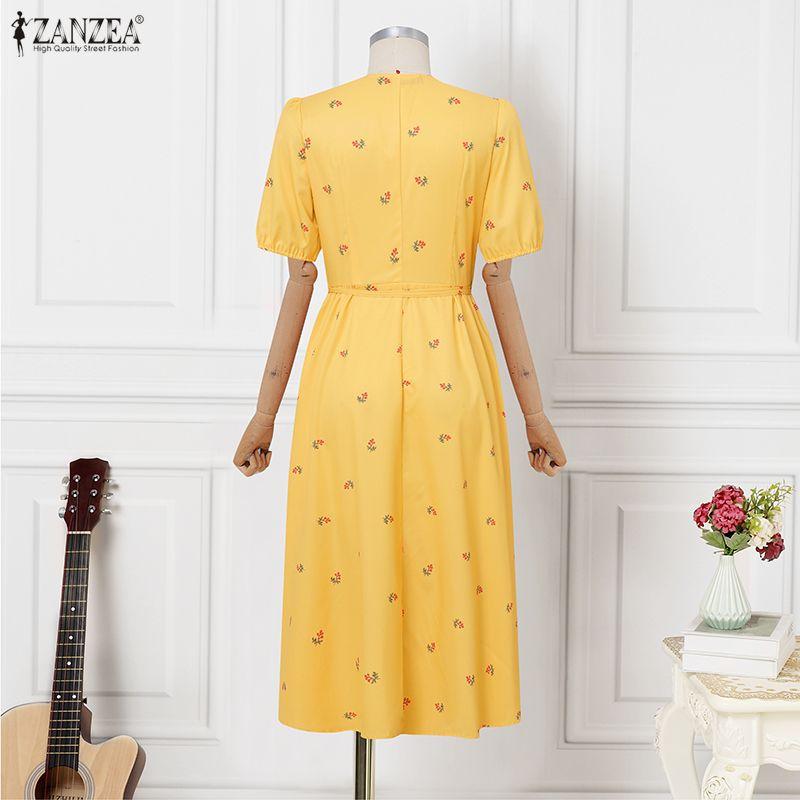 ZANZEA Women Casual V-Neck Half Sleeve Elegant Summer Floral Print Dress