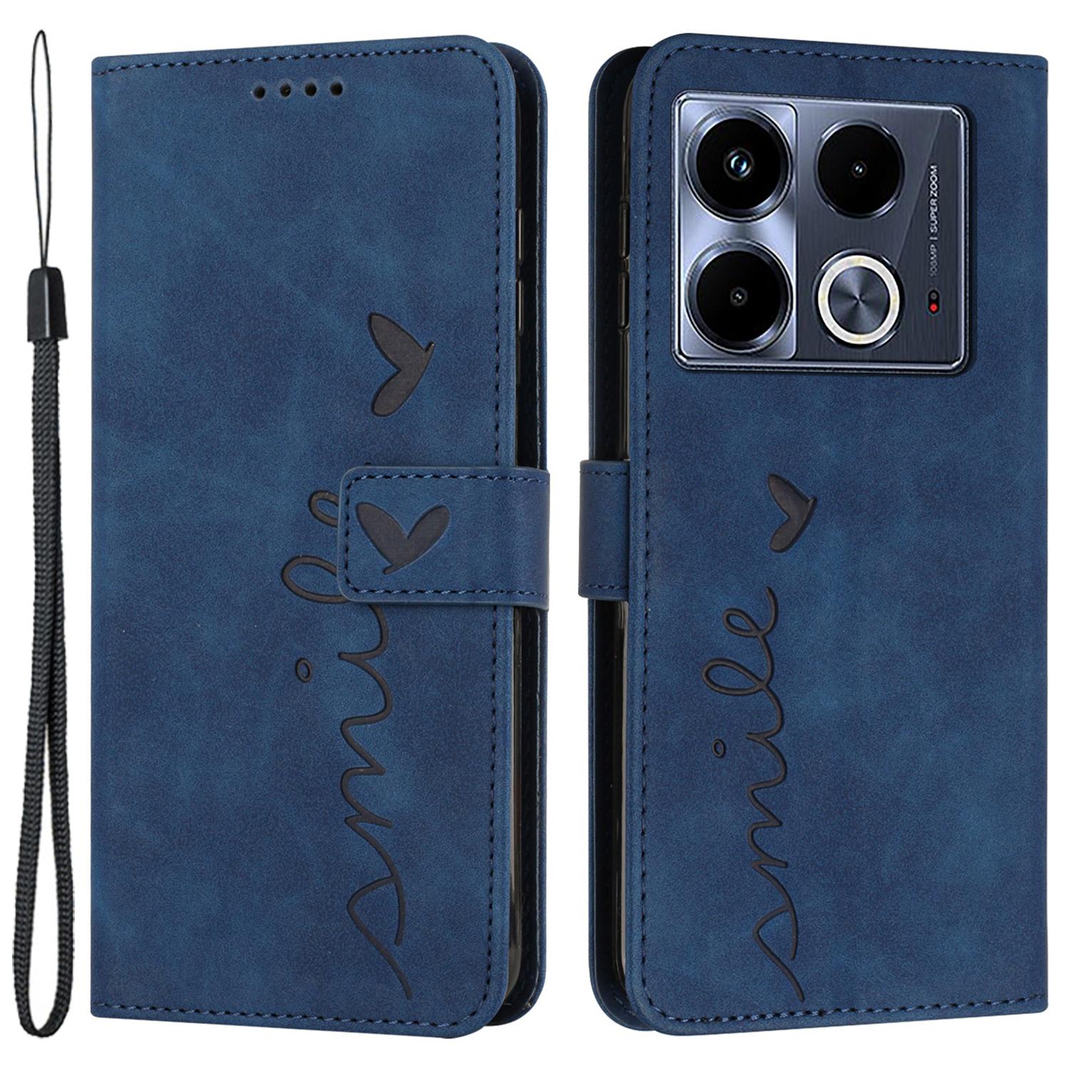 

For Infinix Note 40 Case PU Leather Folio Phone Cover Imprinted Love Heart Blue