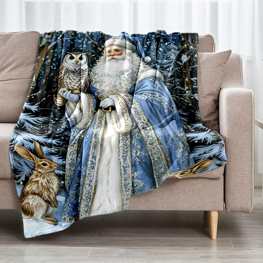 Christmas Santa Claus Theme Printed Blanket - Perfect for Couch, Bed, Travel & Outdoor Use | Machine Washable, Cozy & Durable.