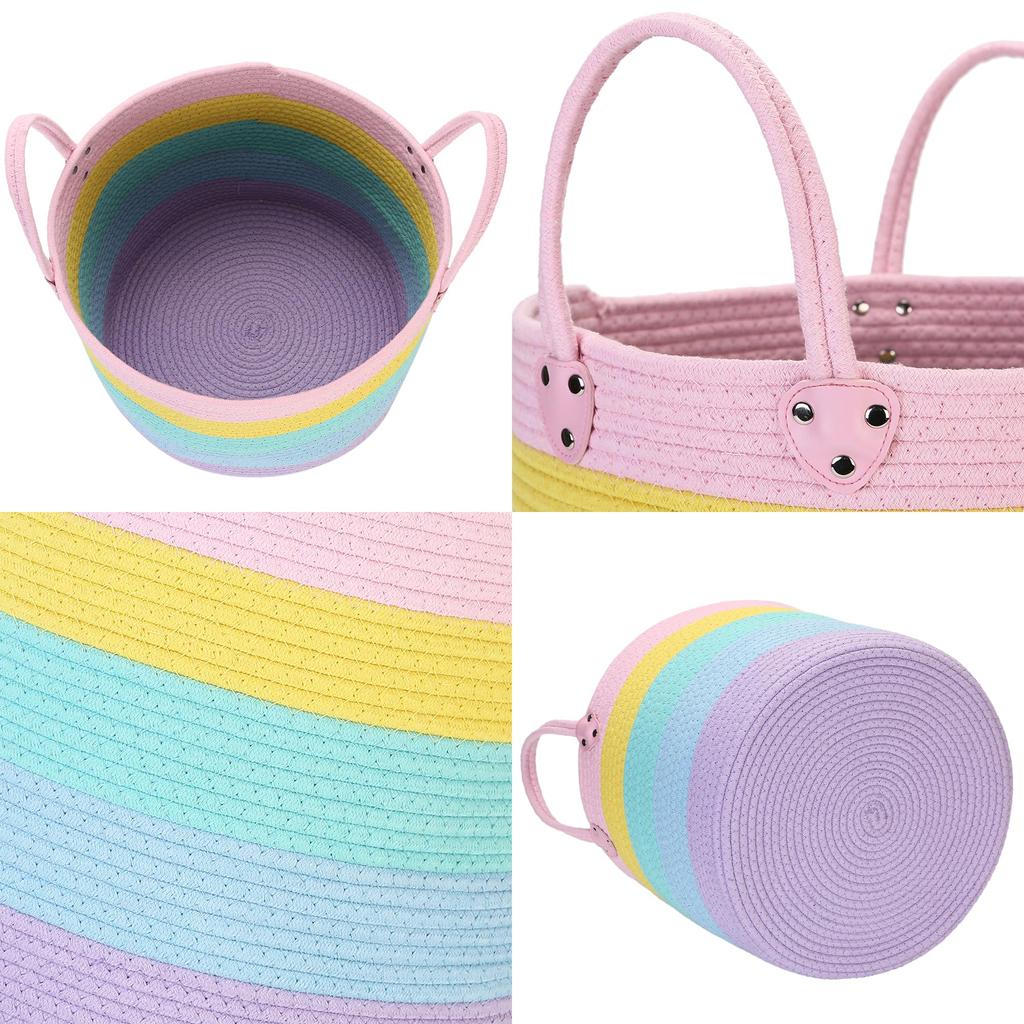 Sea Team Cotton Rope Basket with Handles, Laundry Storage Basket, Storage Box for Laundry and Towels, Foldable, Living Room Decor, Stylish and Cute, L