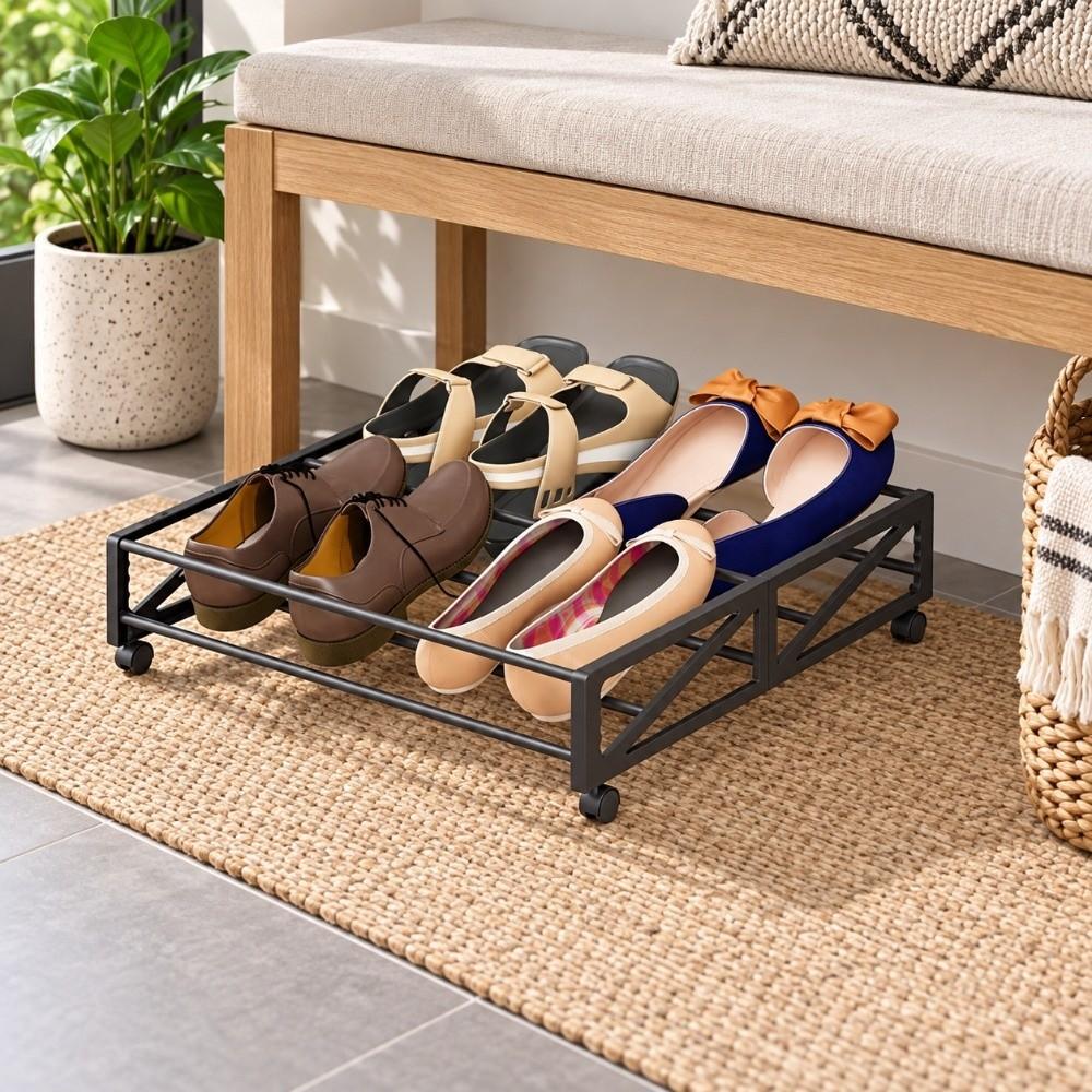Simple Under-Bed Shoe Rack Convenient Pull-Out Shoe Rack Hidden Rolling Shoe Rack Home