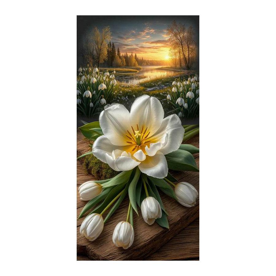 

Sunset White Flowers Large Size Diamond Painting New Collection Floral Diy Full Square Round Drill Rhinestone Embroidery Mosaic Cross Stitch Kits Round drill 30x60cm