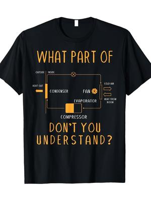 HVAC Technician Funny T-Shirt- "What Part Don't You Understand?" Graphic Tee with HVAC Components- Heavy-Duty Workshirt for Heating